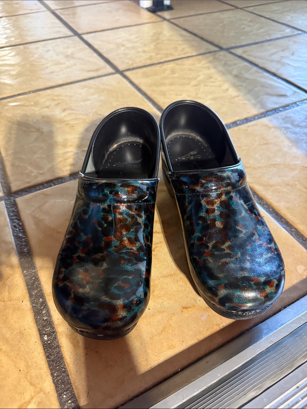 Dansko Women's Multicolor Leopard-Pattern Patent Clogs